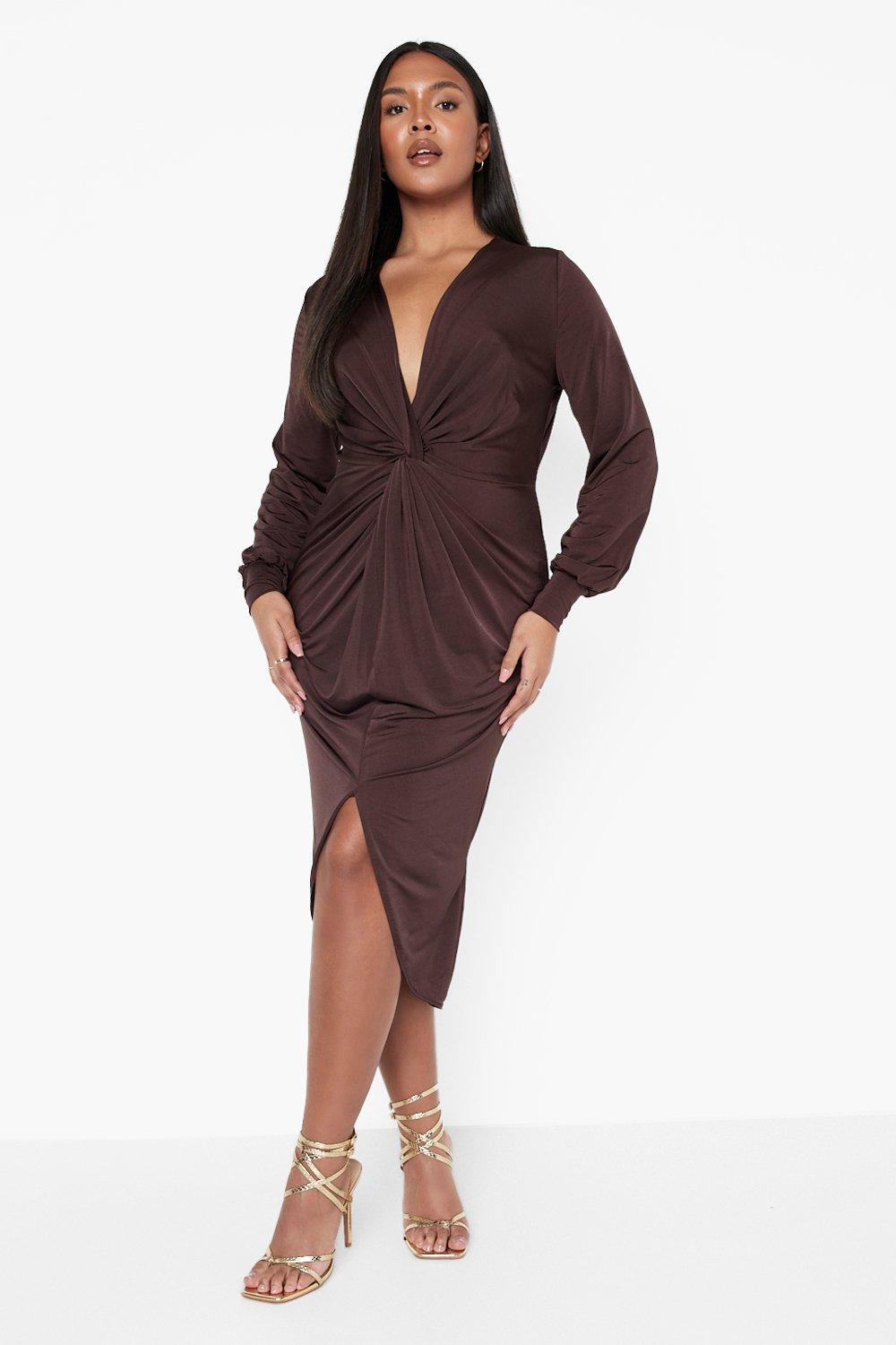 Plus Twist Front Plunge Midi Dress | boohoo USA