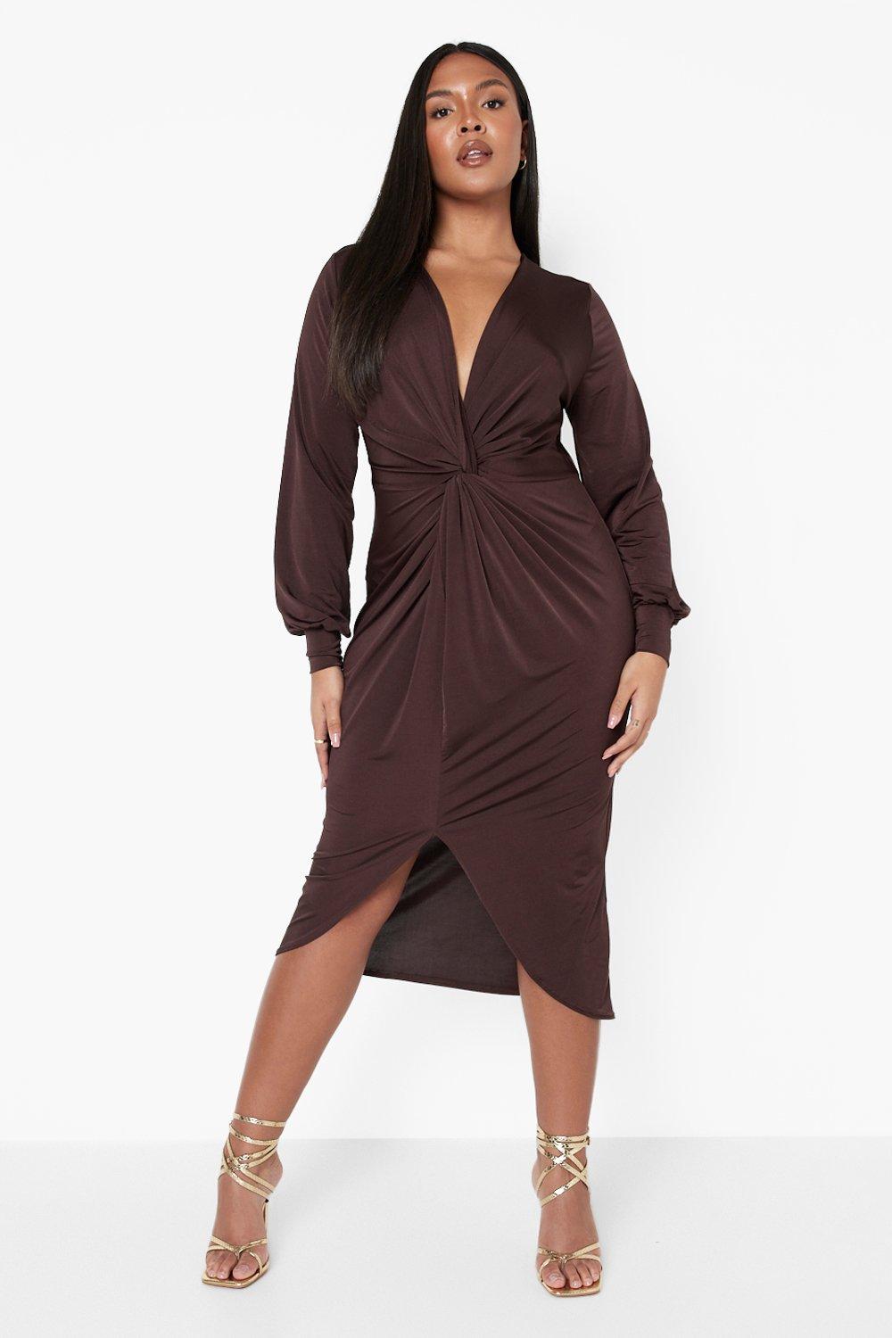 Plus Twist Front Plunge Midi Dress