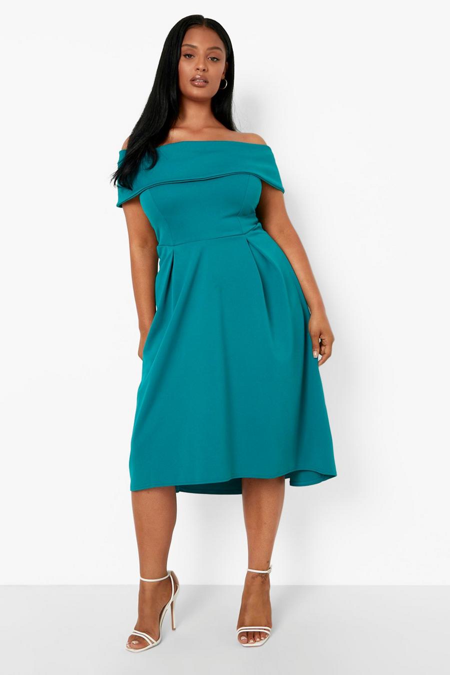 Emerald green Plus Double Layer Midi Dress image number 1