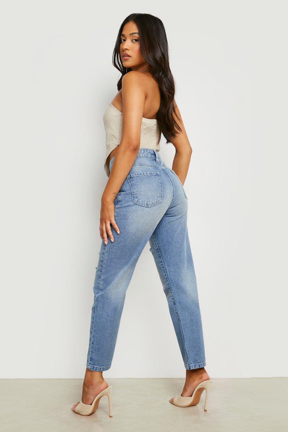 light blue petite mom jeans