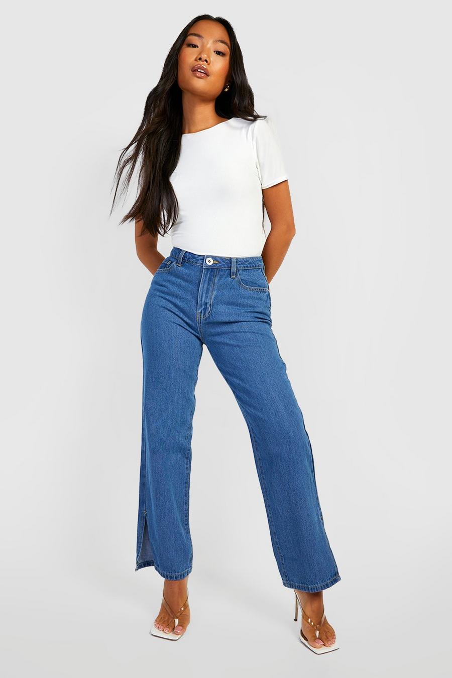 Petite mittelblaune Jeans mit geteiltem Saum, Blue image number 1