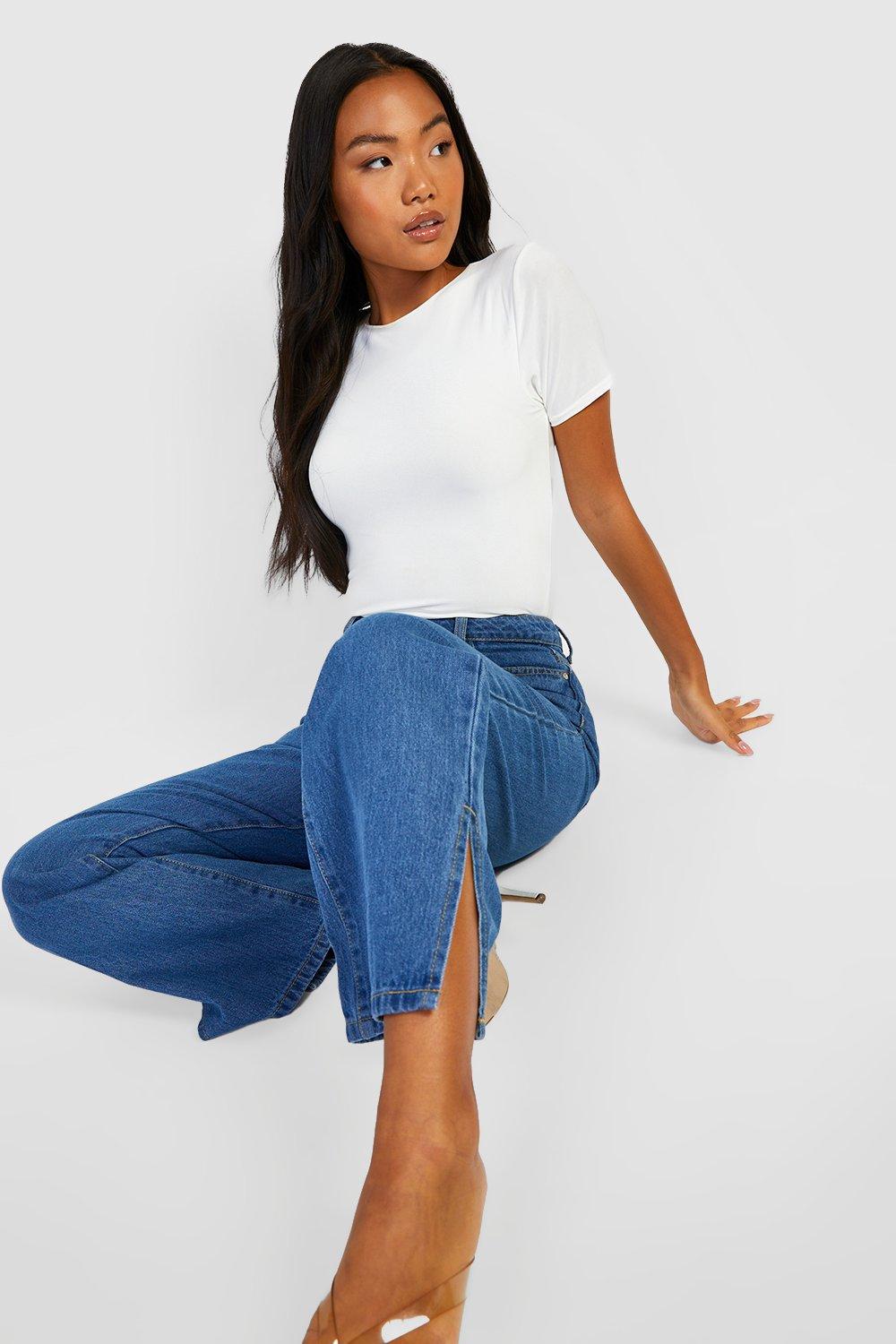 Petite High Waist Split Hem Jeans