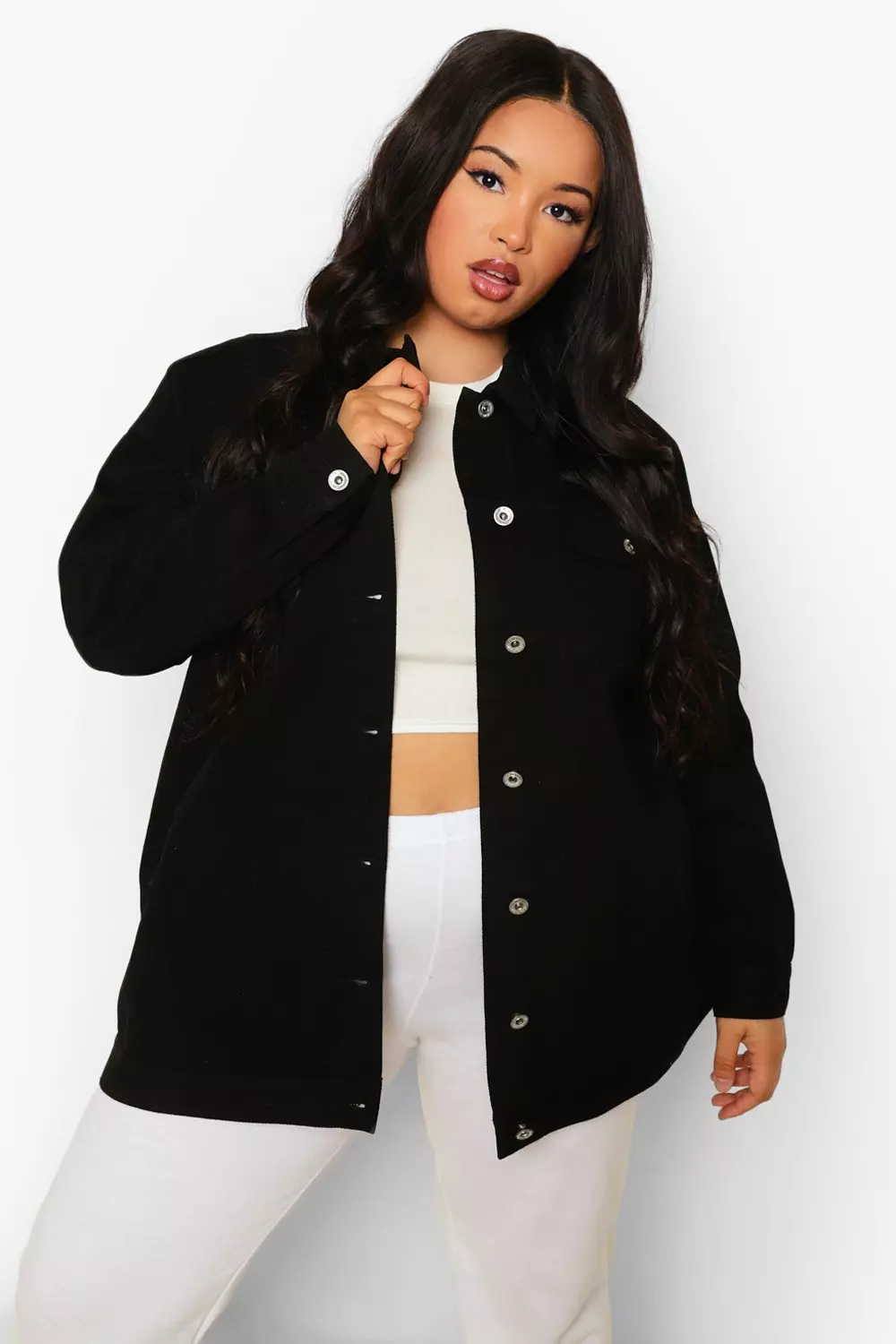 Black denim hot sale longline jacket