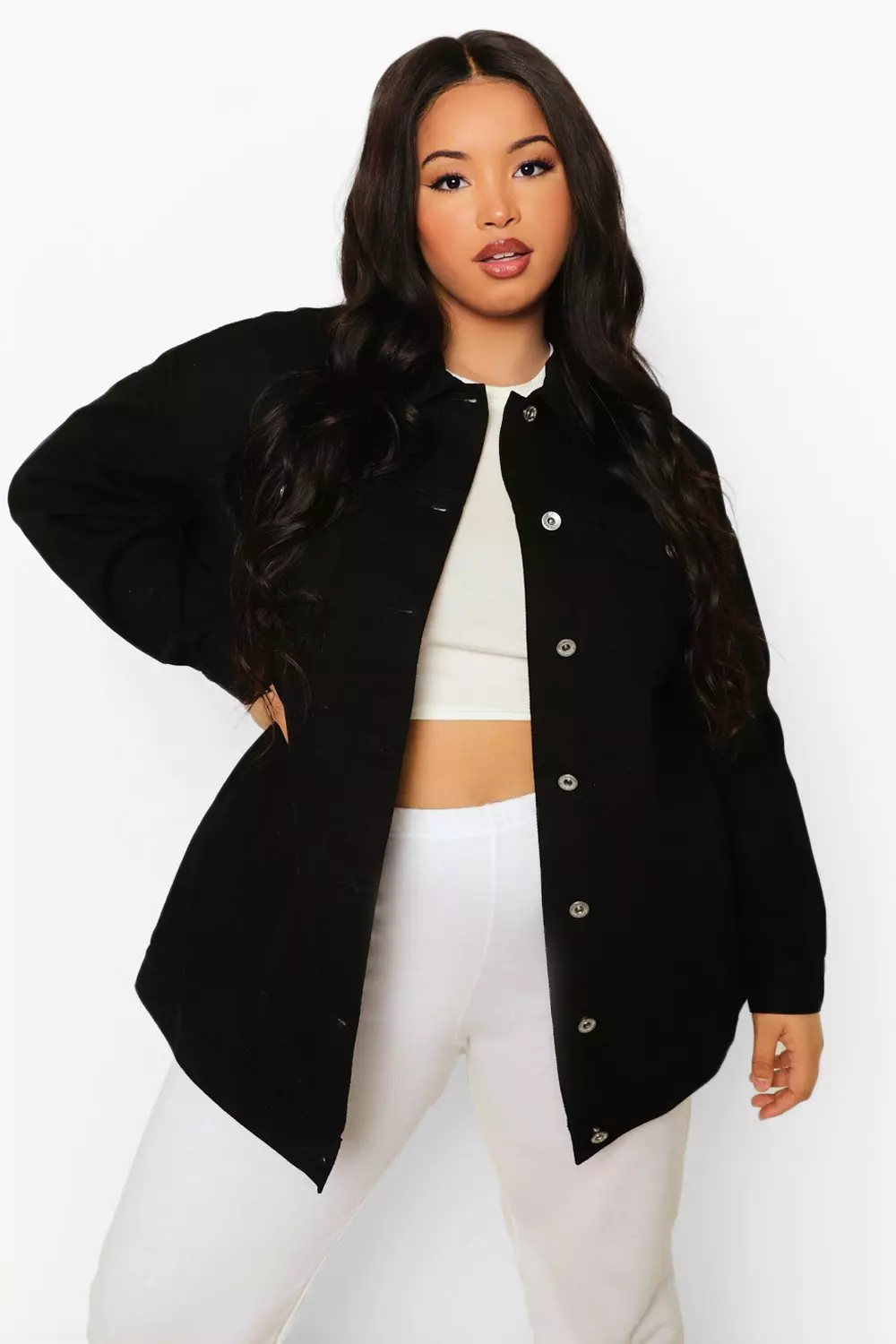 Oversized black denim deals jacket plus size