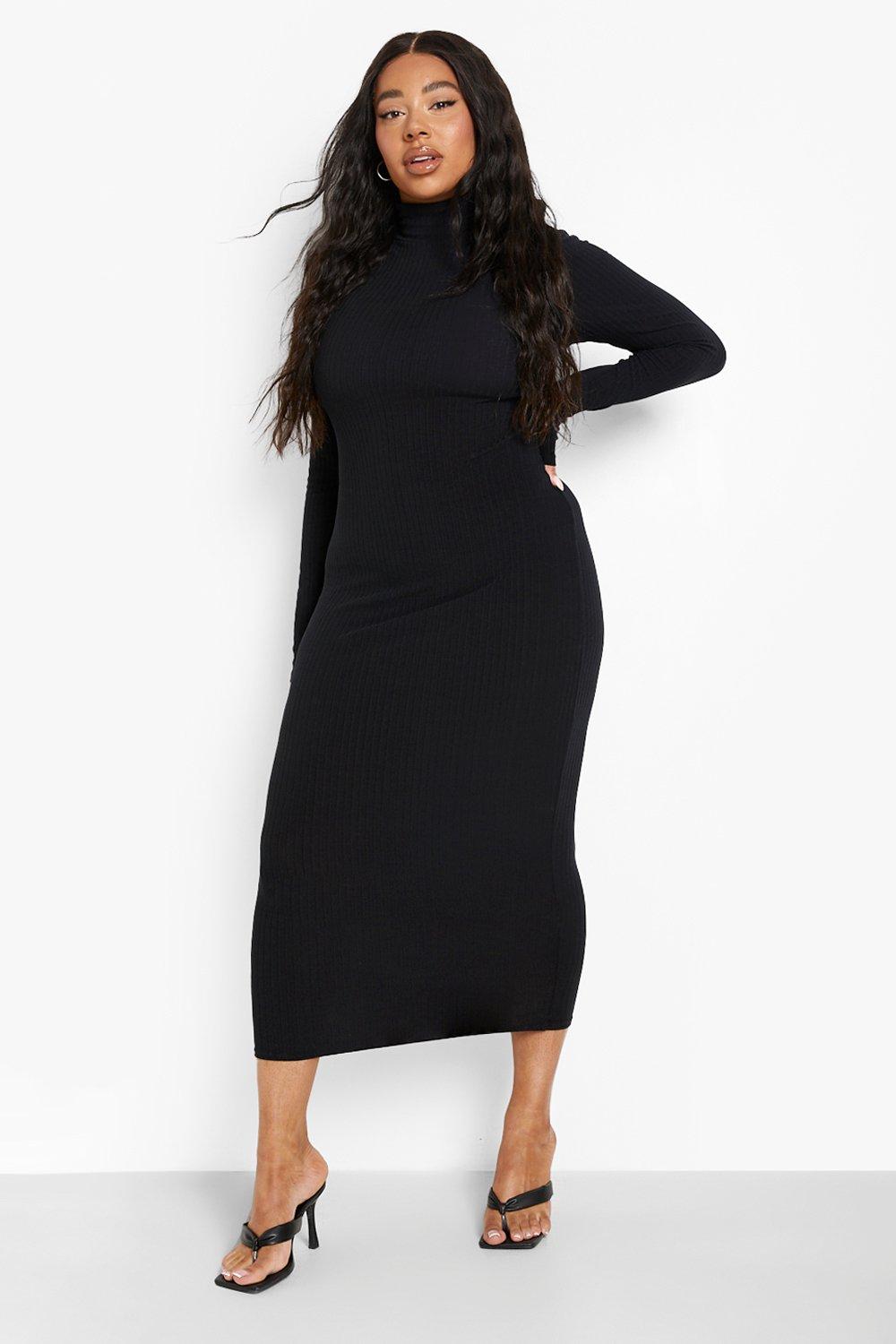 black polo neck midi dress