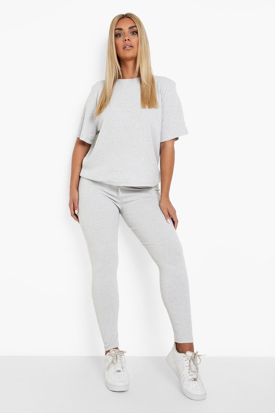 Grey Plus Rib T-shirt And Legging Co-ord image number 1