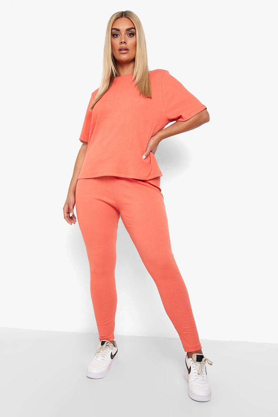 Rust Plus Rib T-shirt And Legging Co-ord image number 1