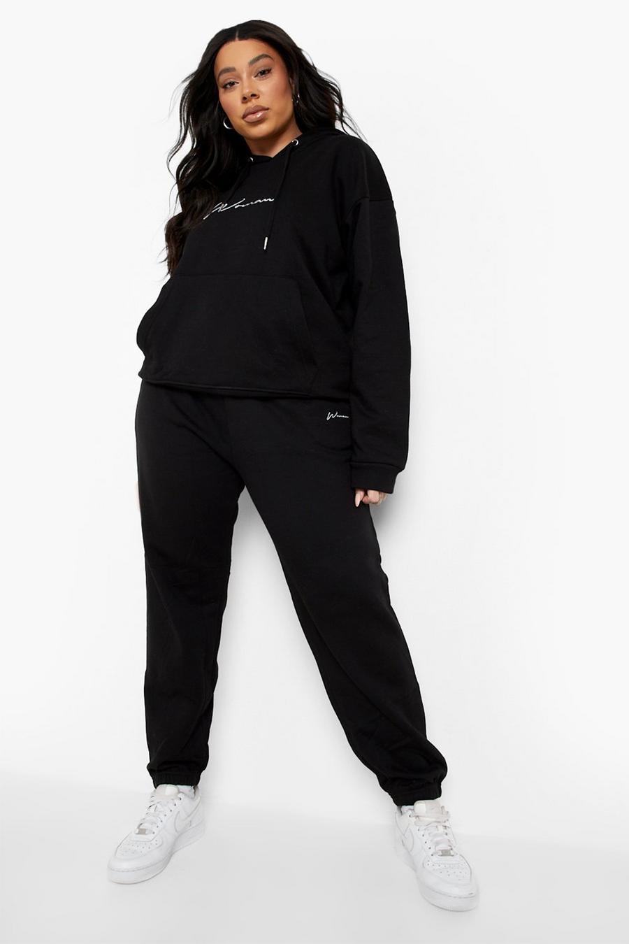 Black Plus Woman Embroidered Oversized Hoodie image number 1