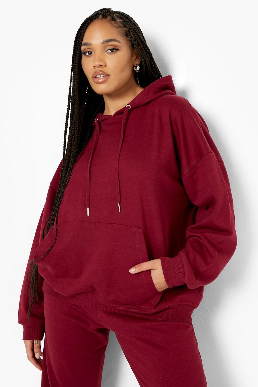 Plus Oversize Hoodie, Berry image number 1
