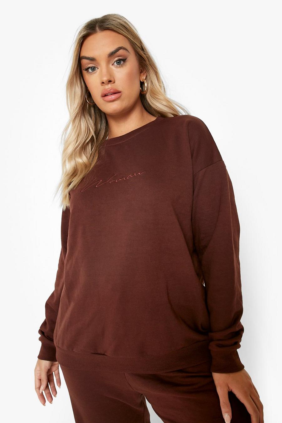 Chocolate brun Plus Woman Embroidered Sweater