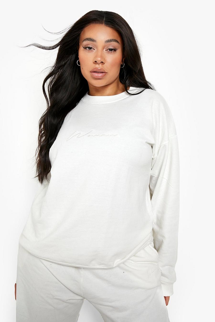 Ecru white Plus Woman Embroidered Sweater
