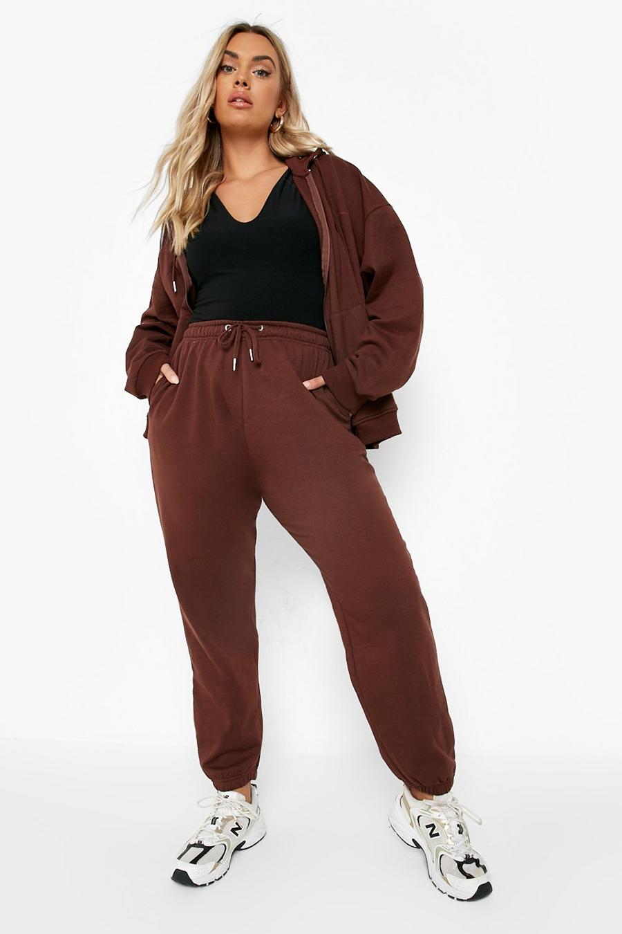 Chocolate brown Plus Oversized Joggers image number 1
