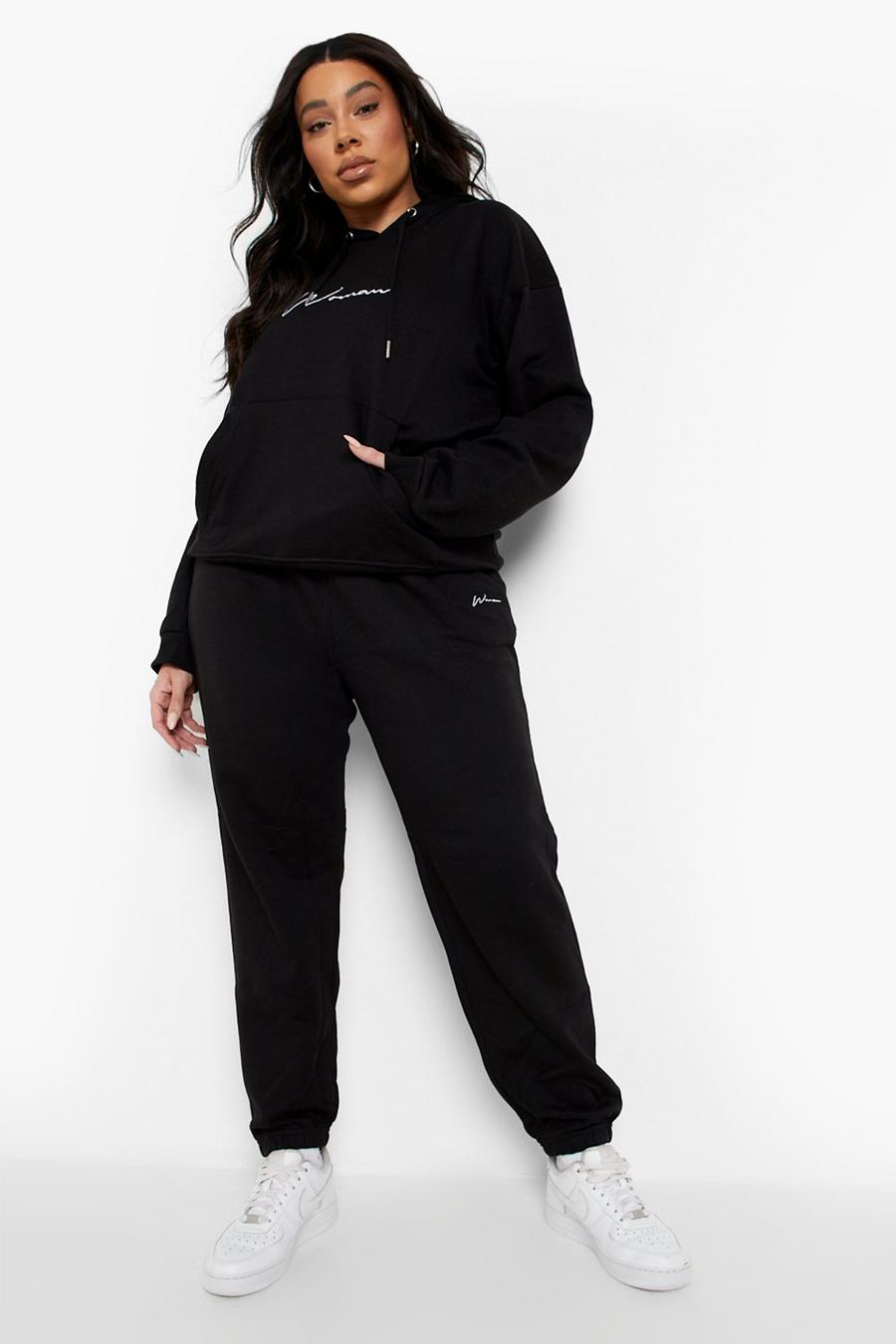 Black Plus Oversized Woman Embroidered Joggers image number 1