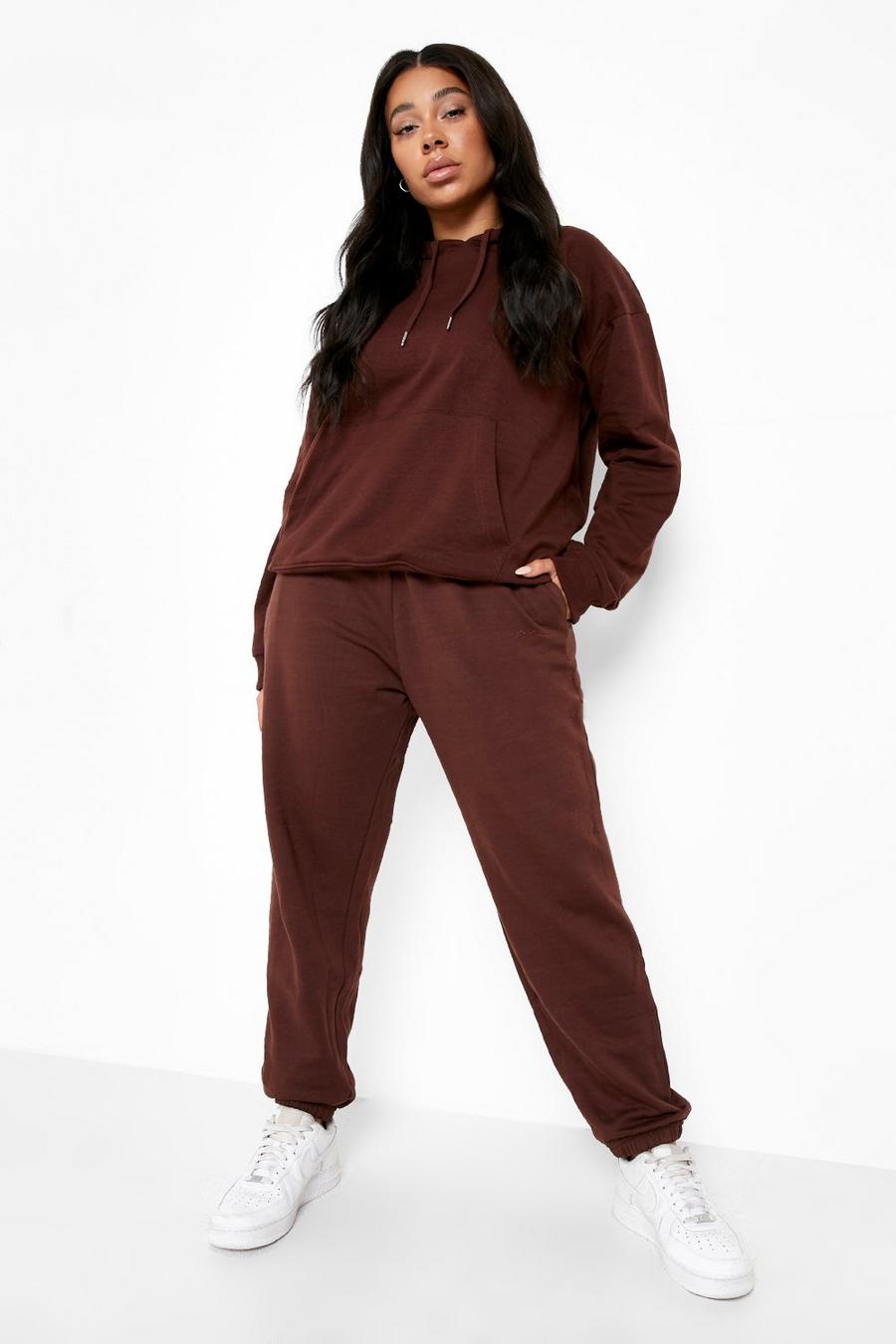 Pantaloni tuta Plus Size oversize Woman con ricami, Chocolate image number 1