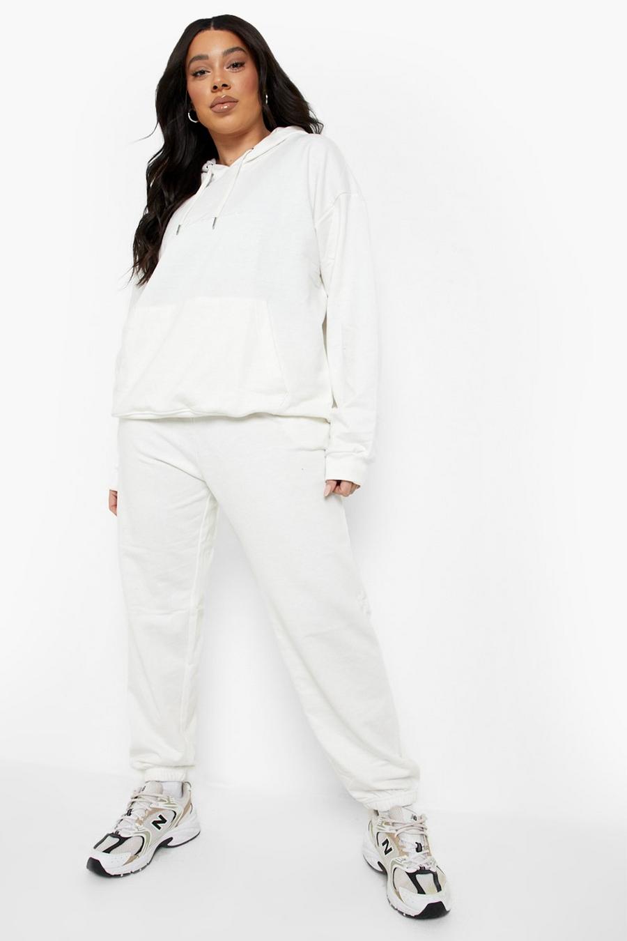 Pantaloni tuta Plus Size oversize Woman con ricami, Ecru bianco image number 1