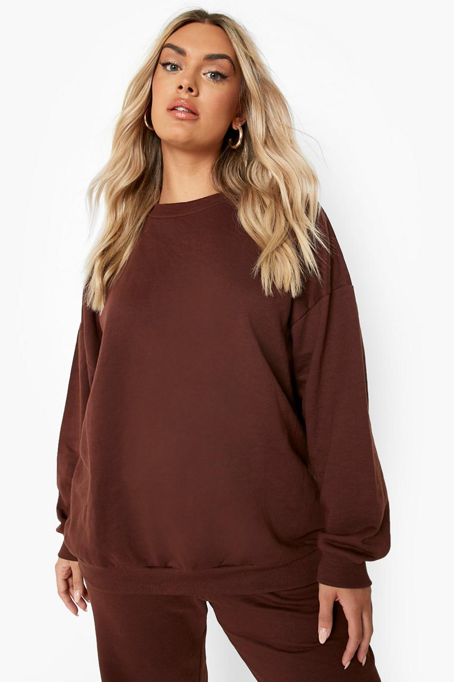 Plus Oversize Sweatshirt, Chocolate image number 1