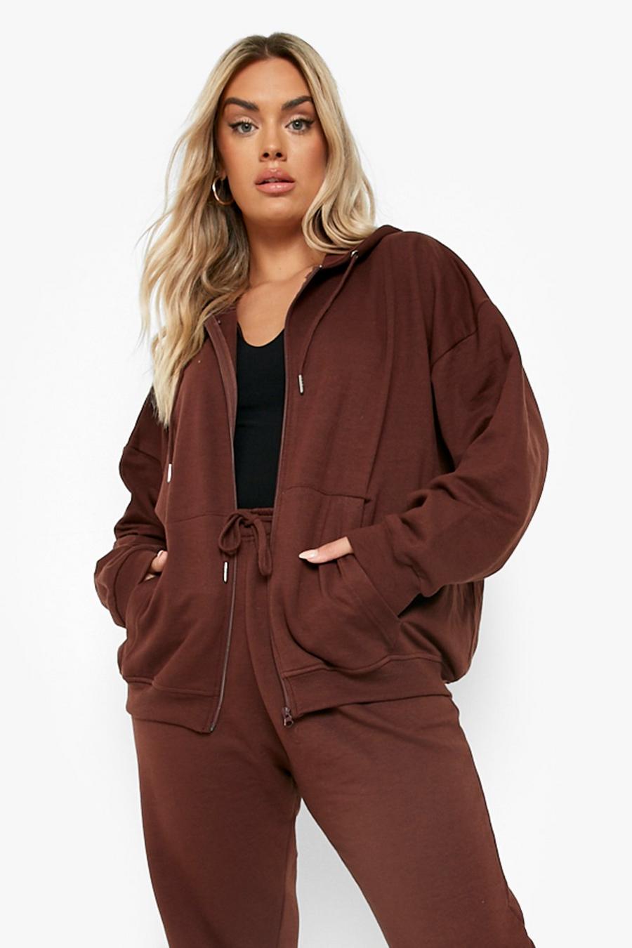 Chocolate Plus Oversized Zip Through Hoodie image number 1