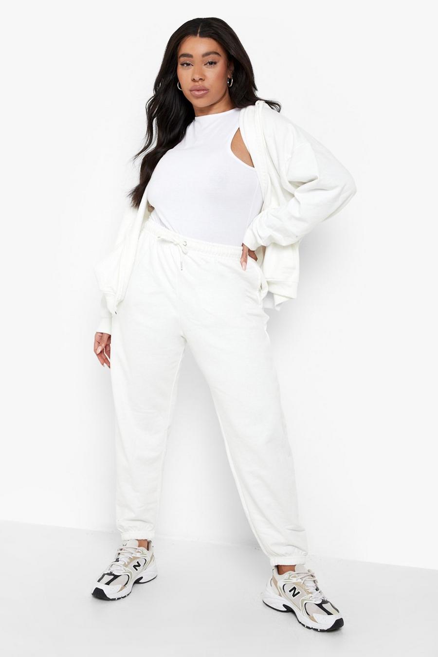 Ecru white Plus Embroidered Oversized Zip Through Hoodie