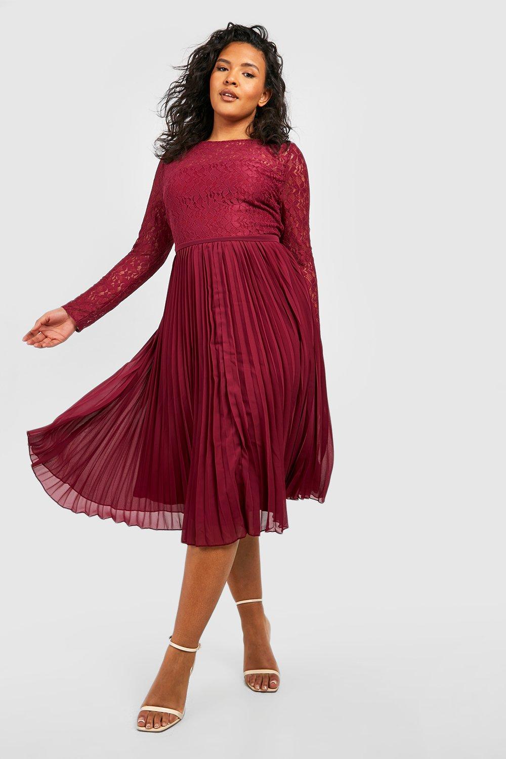 Plus Lace Chiffon Pleated Midi Dress boohoo FI