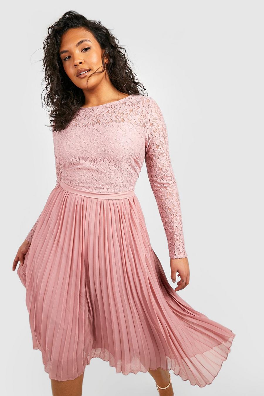 Blush Plus Lace Chiffon Pleated Midi Dress