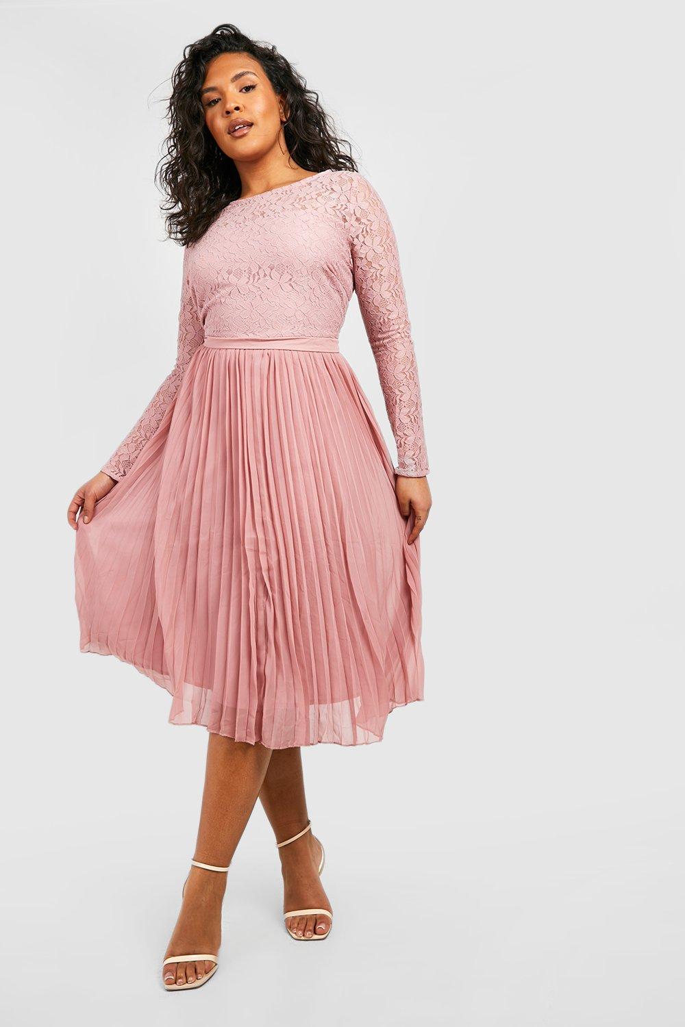 Pink lace shop pleated dress