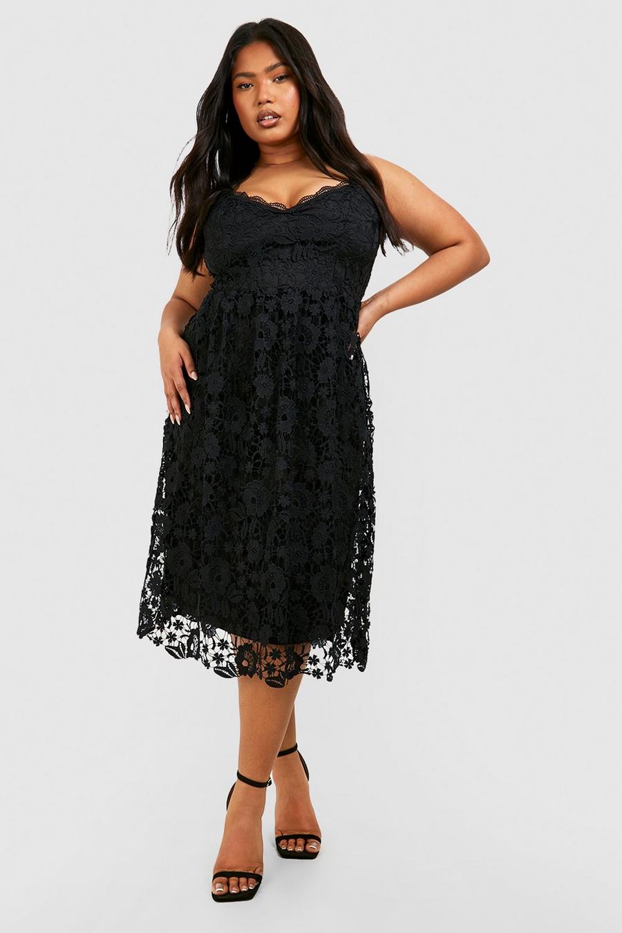 Black Plus Crochet Lace Midi Skater Dress image number 1