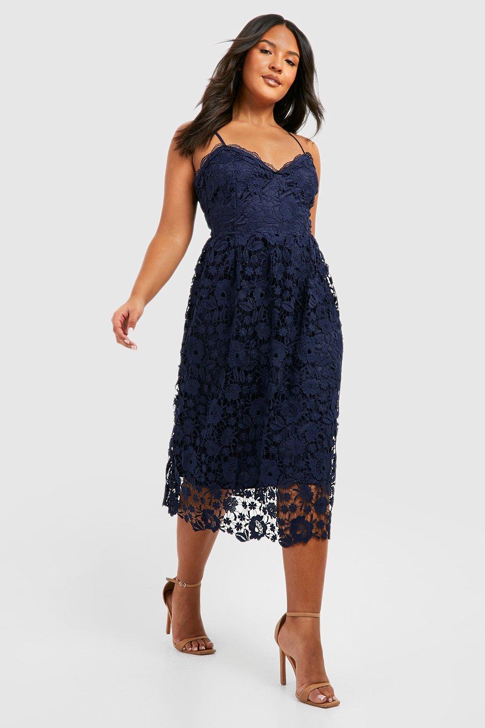 Lace midi dress on sale navy