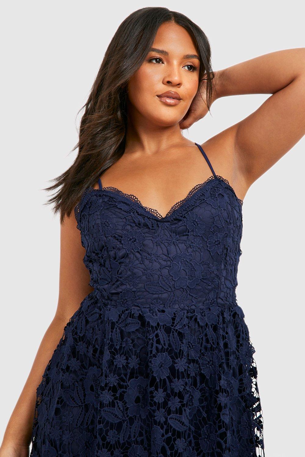 Plus Crochet Lace Midi Skater Dress