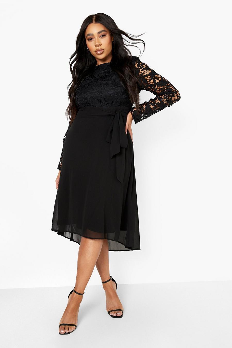 Black negro Plus Occasion Lace Contrast Midi Dress image number 1