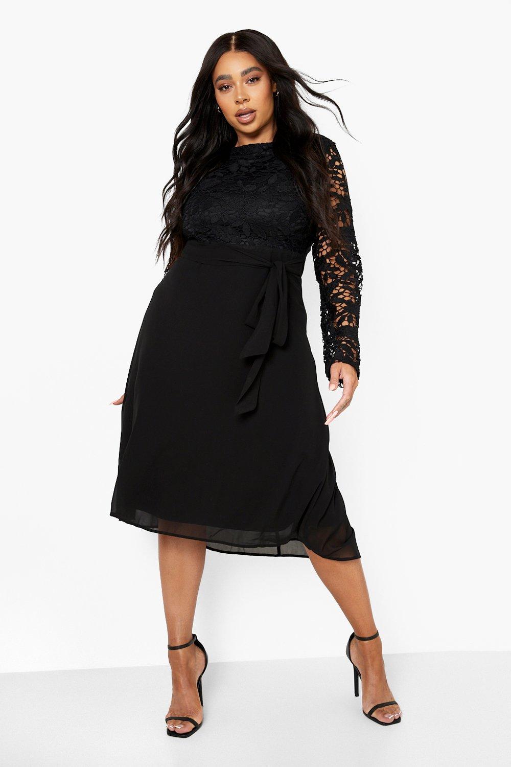 Grande taille Robe mi longue habill e dentelle contrastante