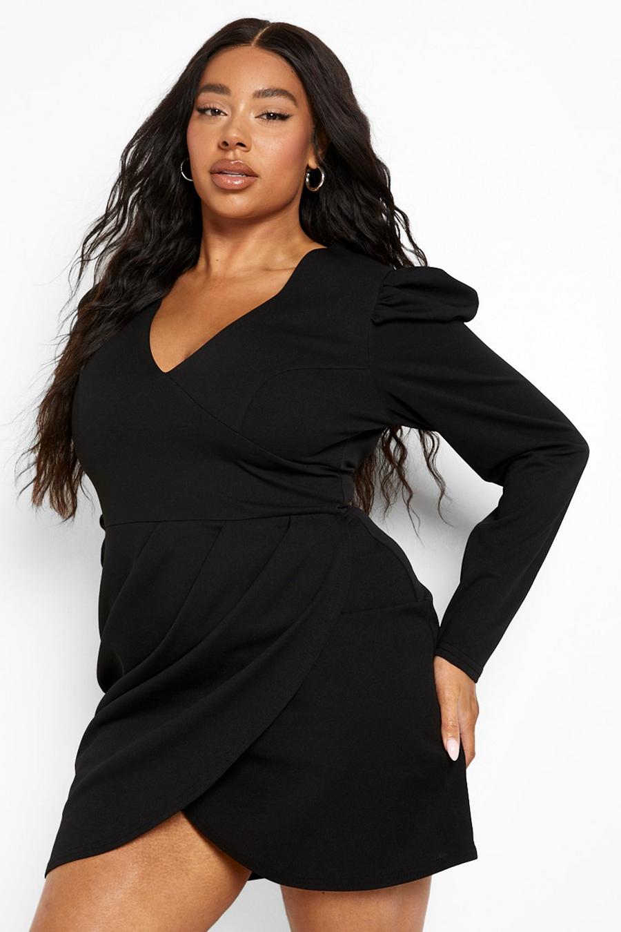 Black Plus Puff Sleeve Wrap Dress image number 1