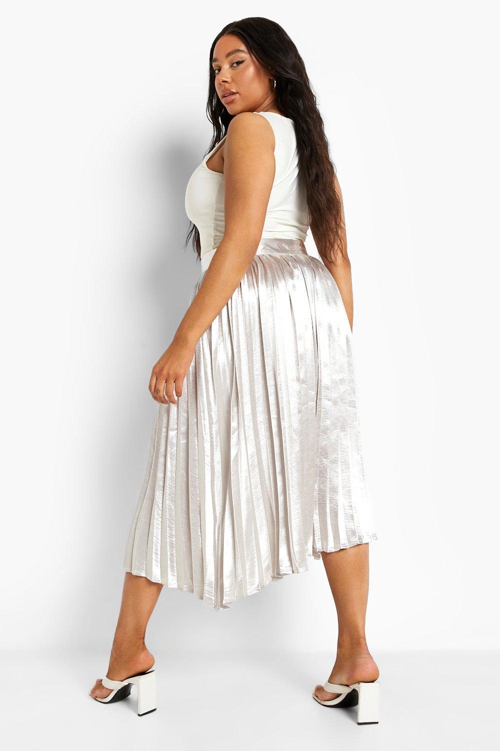 Plus size clearance silver pleated skirt