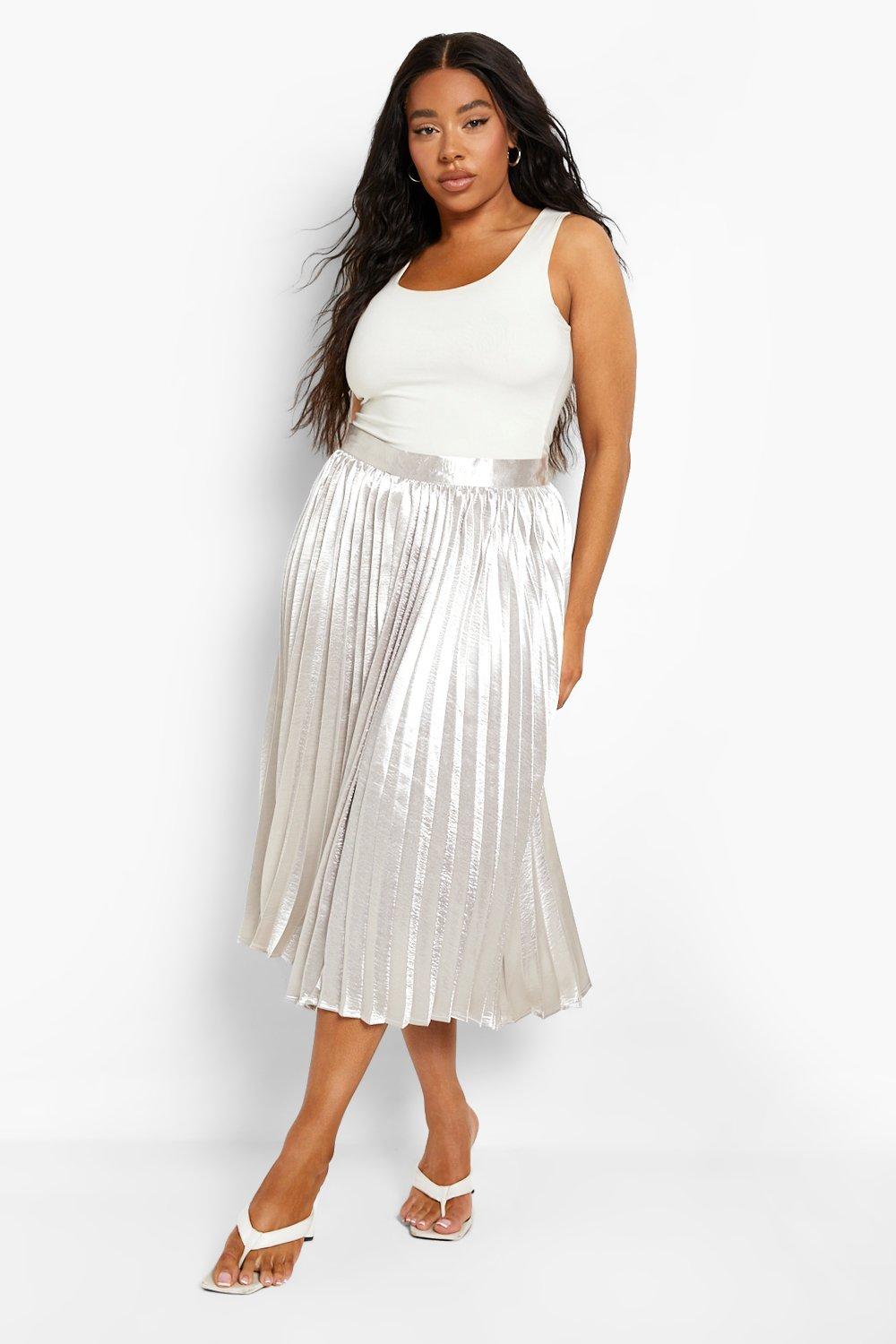 Plus Metallic Pleated Skater Skirt