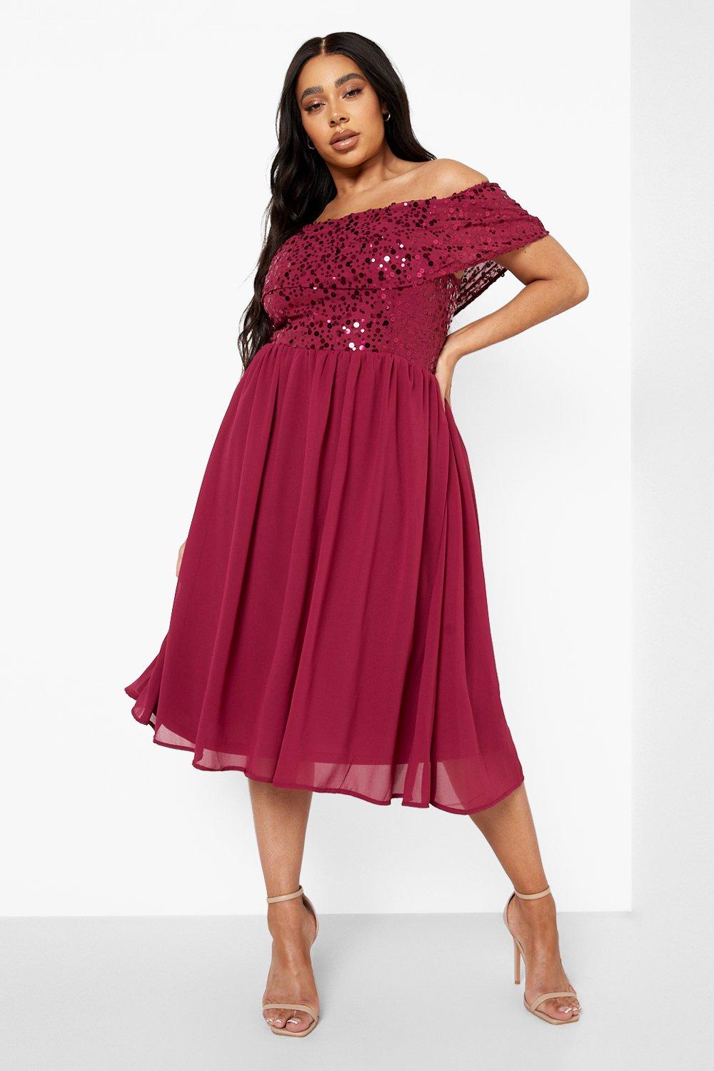 Plus Occasion Sequin Bardot Midi Dress boohoo AU