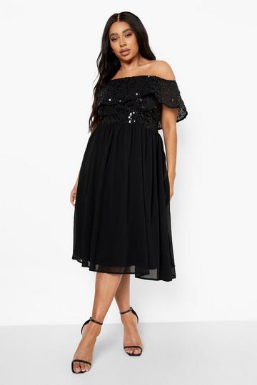 Plus Occasion Sequin Off The Shoulder Midi Dress black