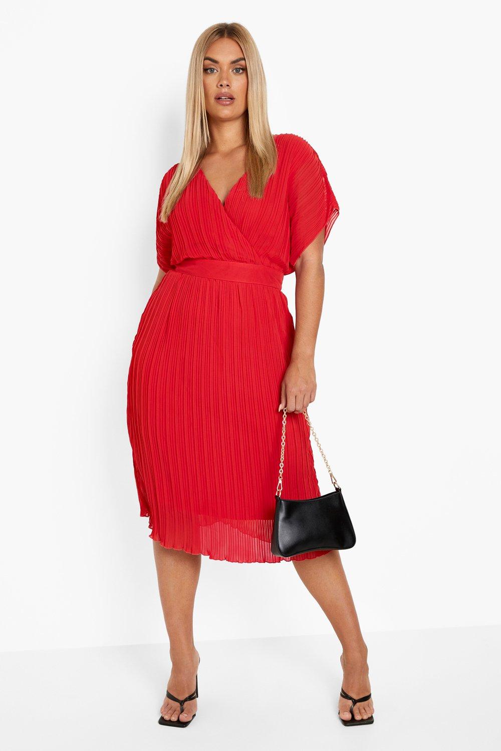 Pleated red wrap clearance skirt