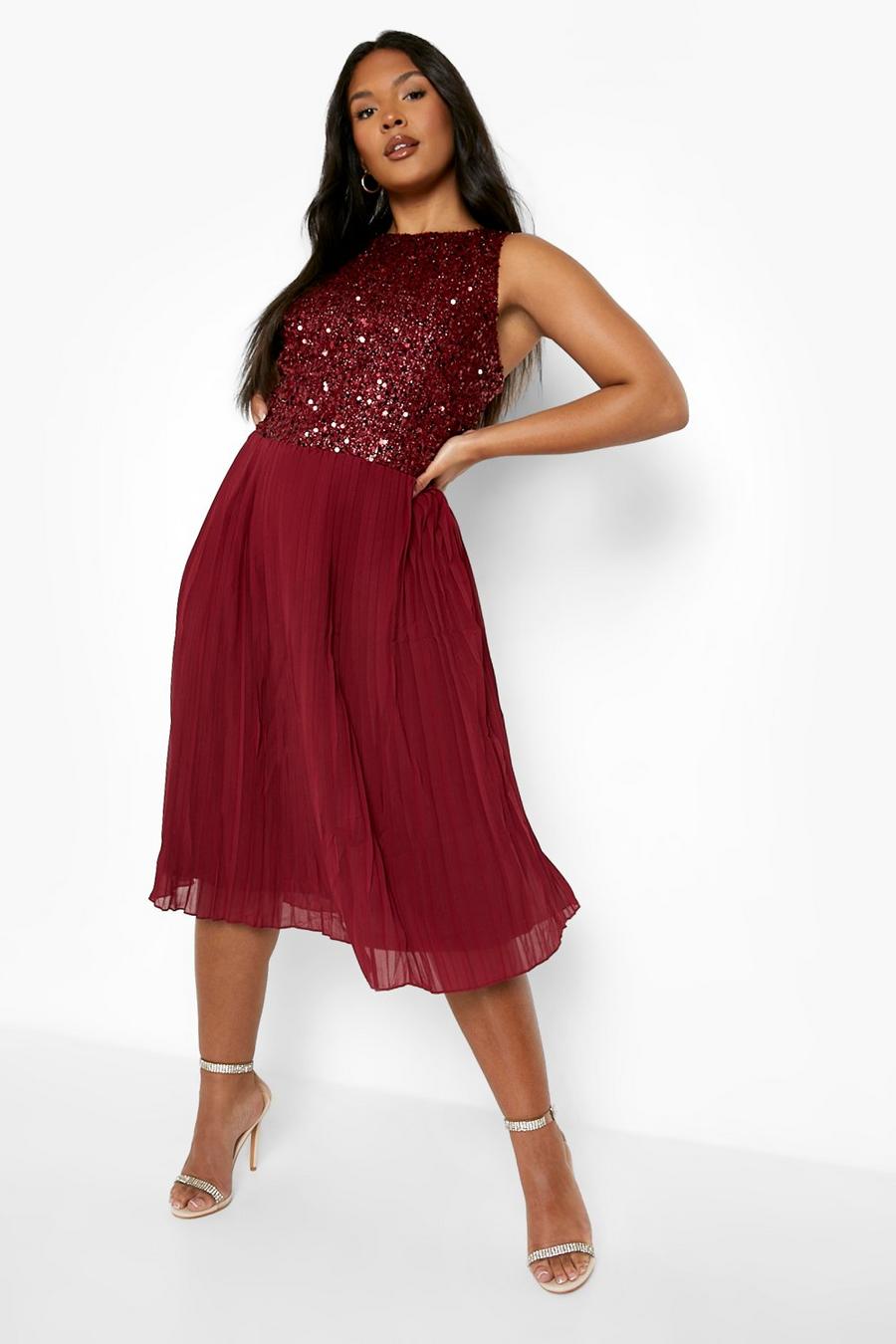 Berry Plus Occasion Sequin Contrast Midi Dress image number 1