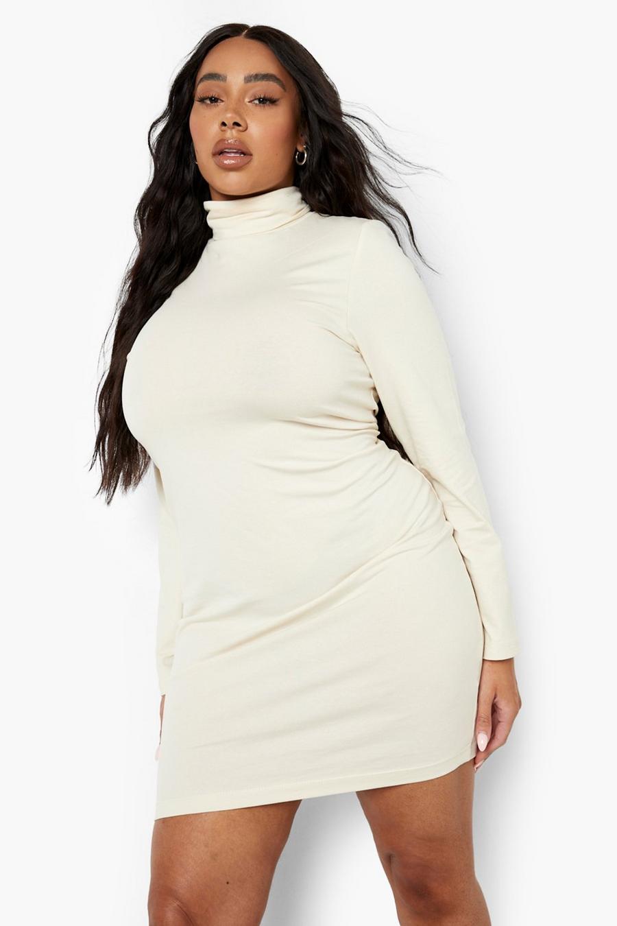 Stone Plus Long Sleeve Roll Neck Mini Bodycon Dress image number 1