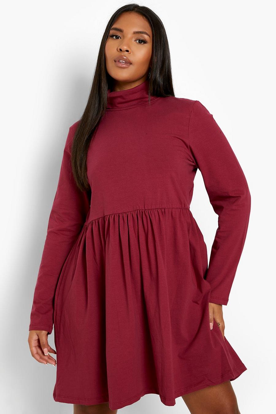 Berry Plus Roll Neck Smock Dress image number 1
