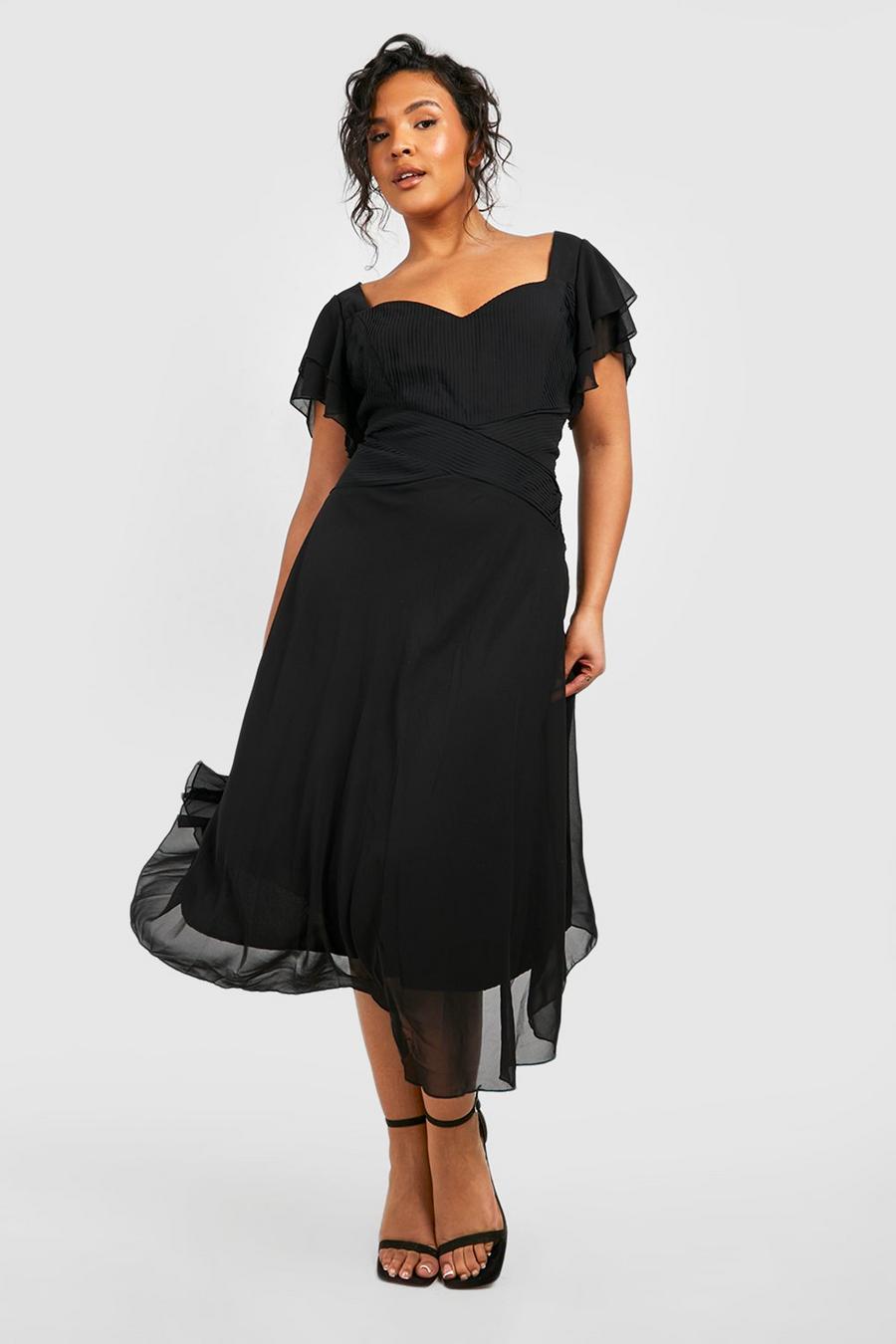 Black Plus Occasion Angel Sleeve Chiffon Midi Dress image number 1