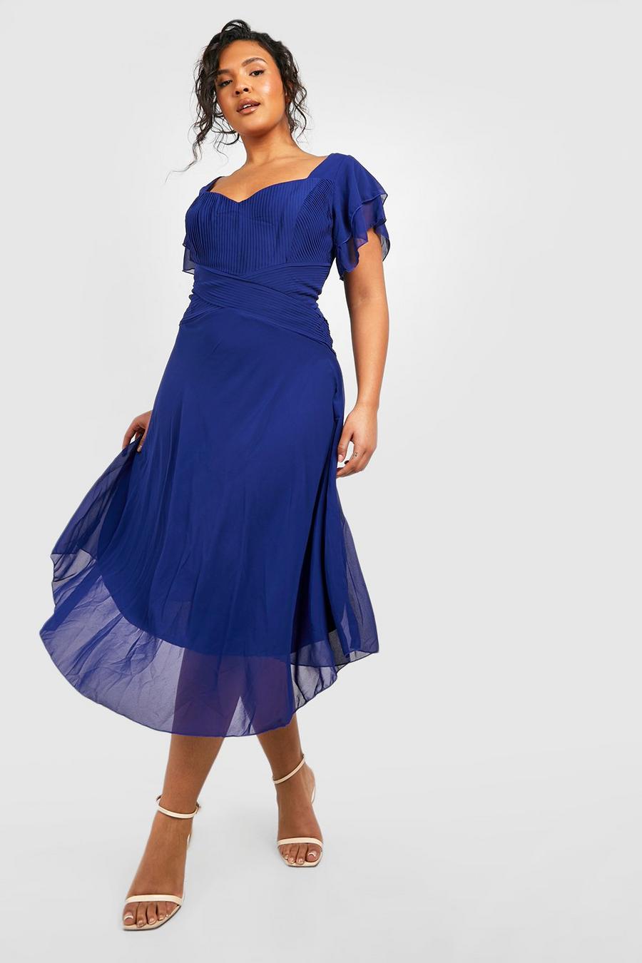 נייבי blu oltremare שמלת שיפון מידי לאירועים עם שרוולי מלאך, מידות גדולות