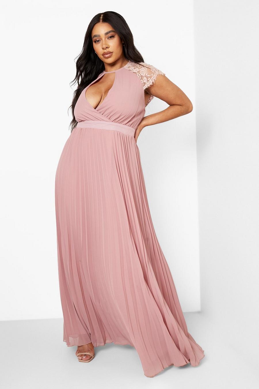 Blush Plus Lace Detail Wrap Pleated Maxi Dress image number 1