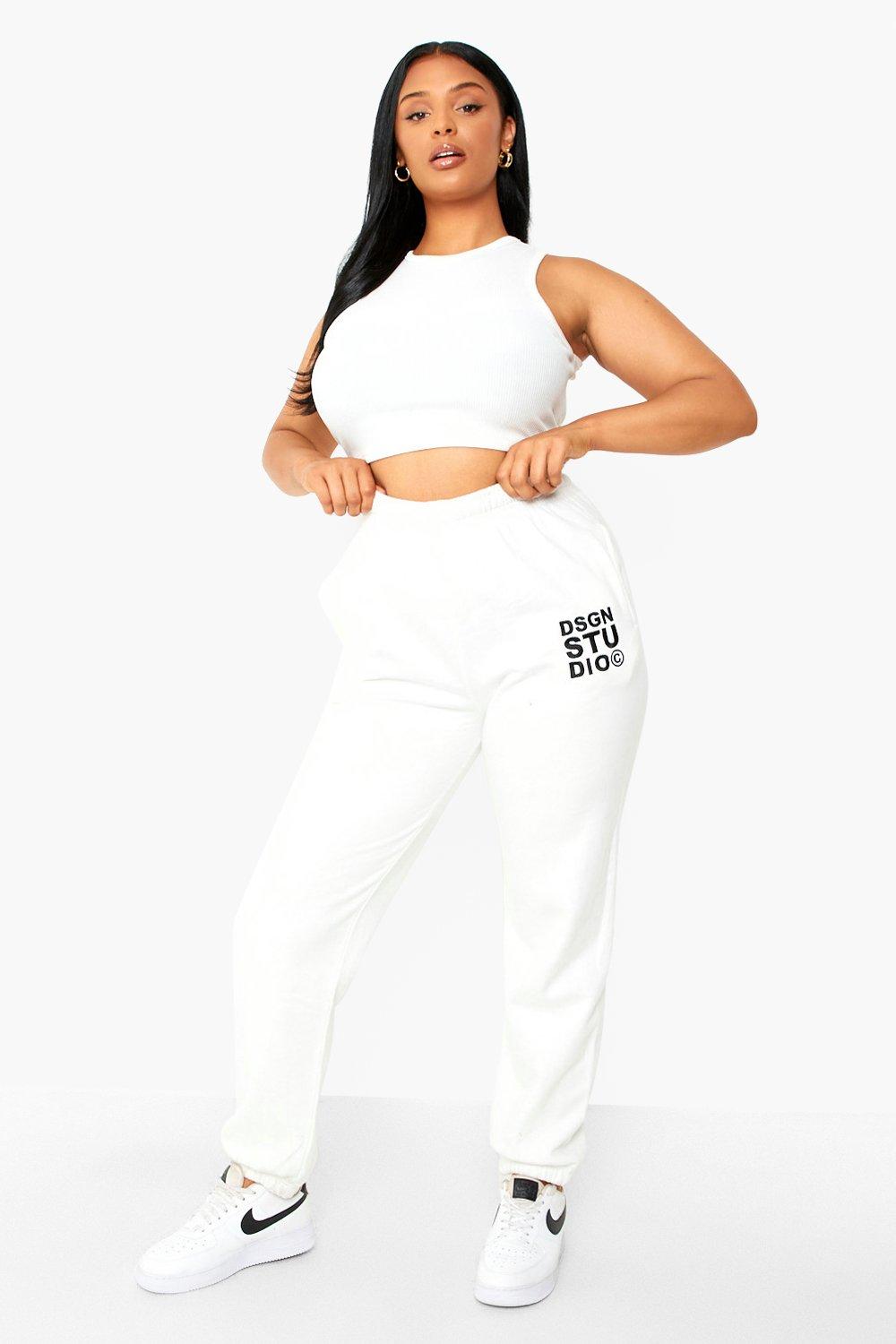 Plus size white store joggers