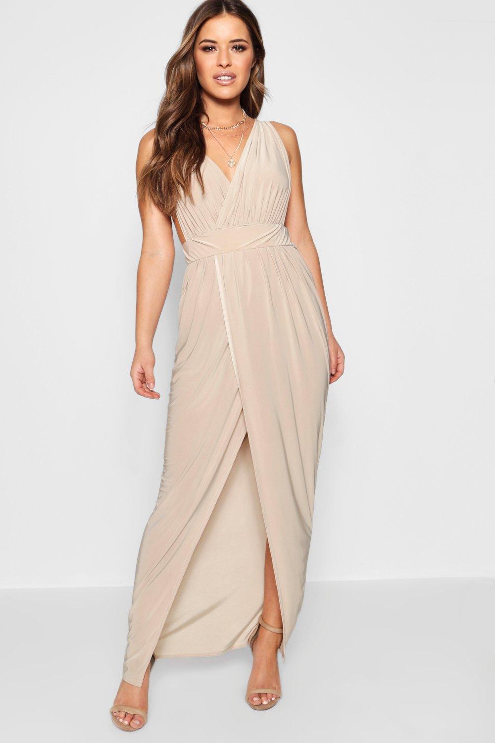 boohoo petite plunge drape maxi dress