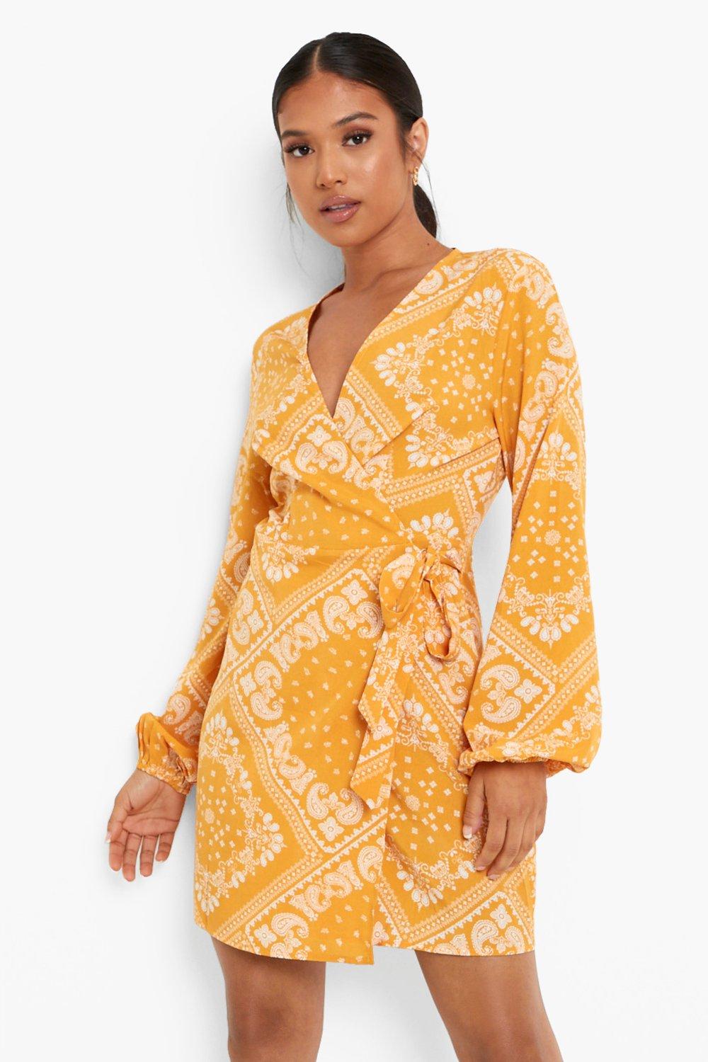 Boohoo yellow outlet wrap dress