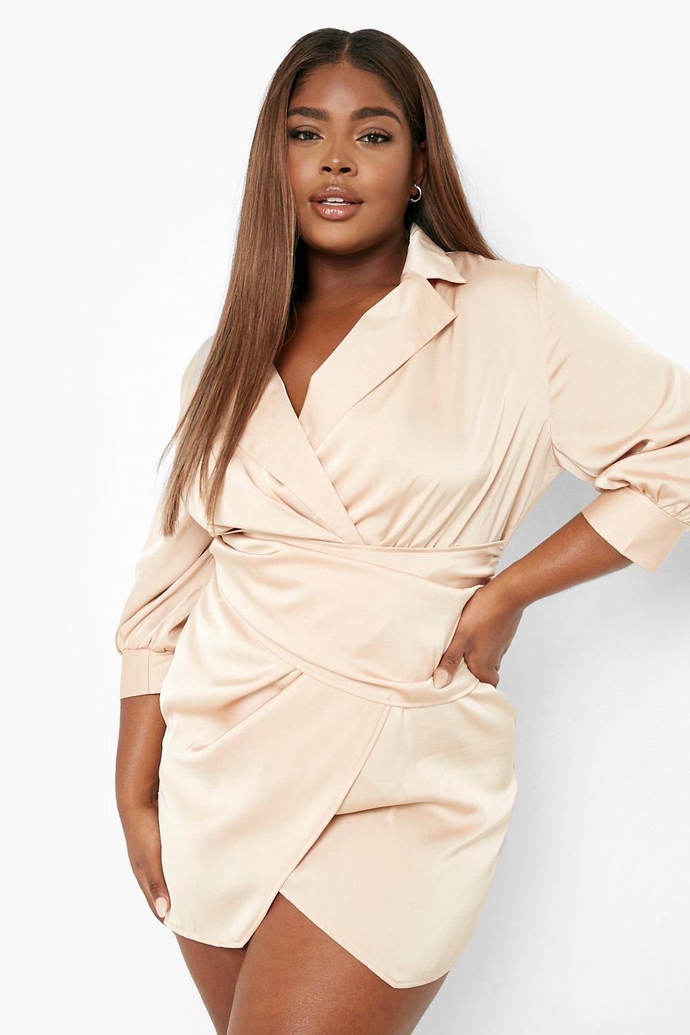 champagne satin shirt dress