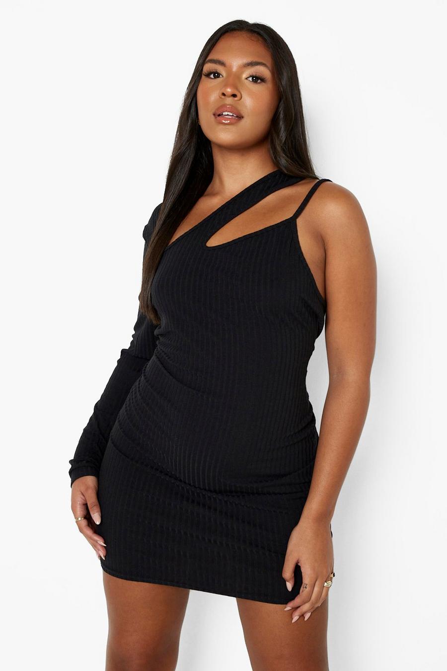 Black Plus One Shoulder Cut Out Bodycon image number 1