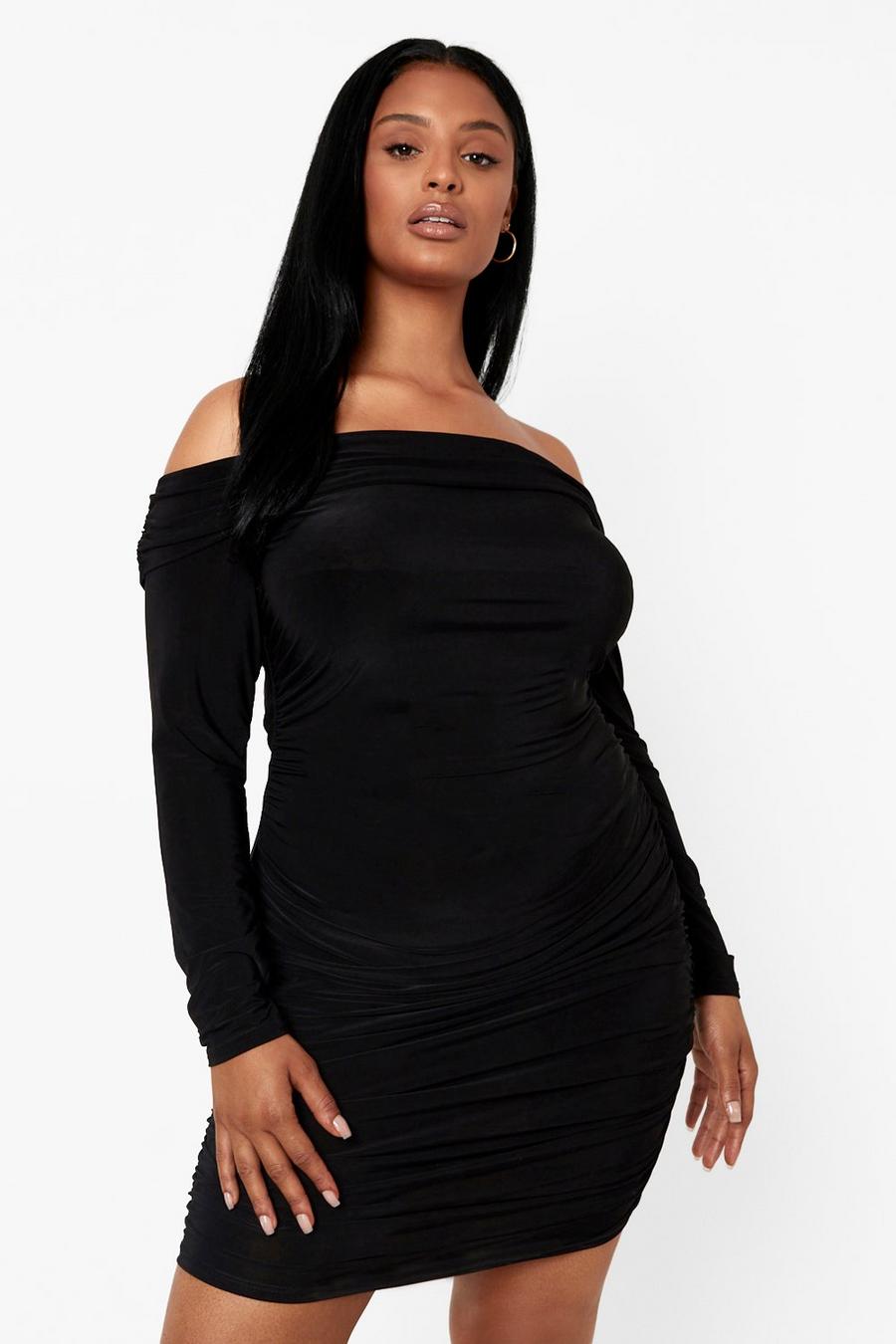 Black Plus Slinky Off Shoulder Dress image number 1
