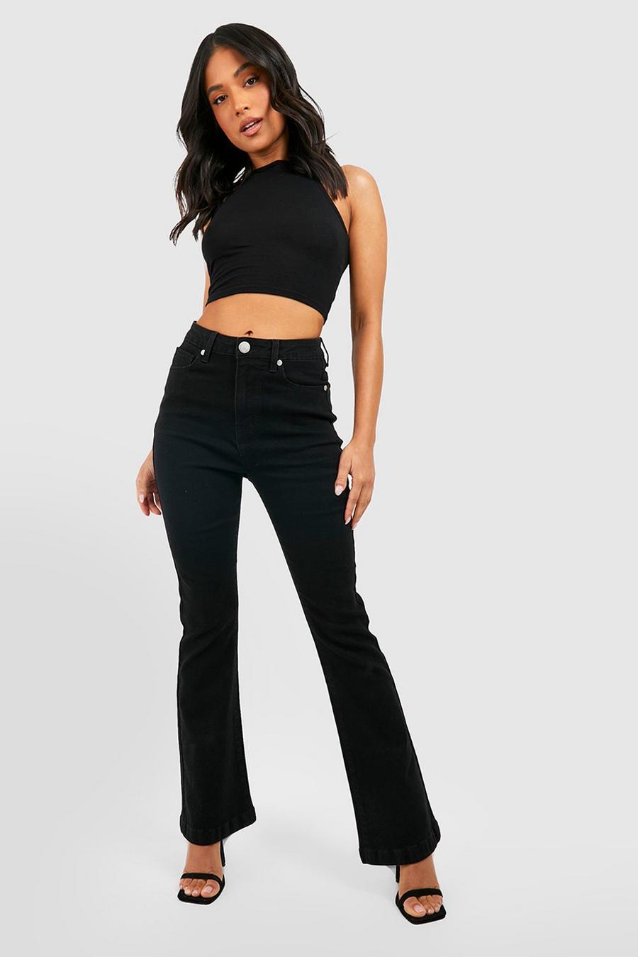 Black Petite - Jeans med hög midja och utsvängda ben (30”)