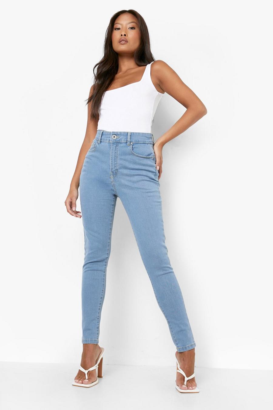 Petite - Jean taille haute coupe skinny, Mid blue image number 1